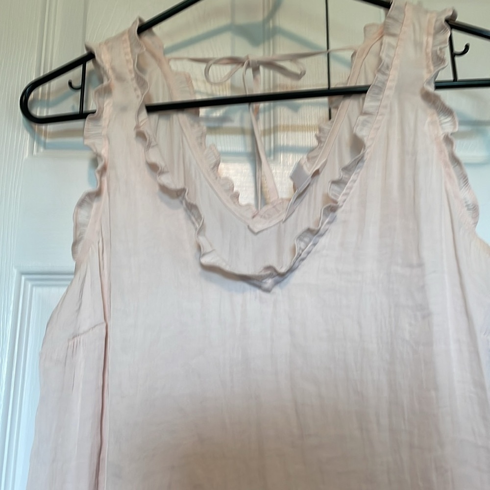 Lauren Conrad M light pink tank top ruffles v neck back tie detail lightweight - Picture 3 of 8